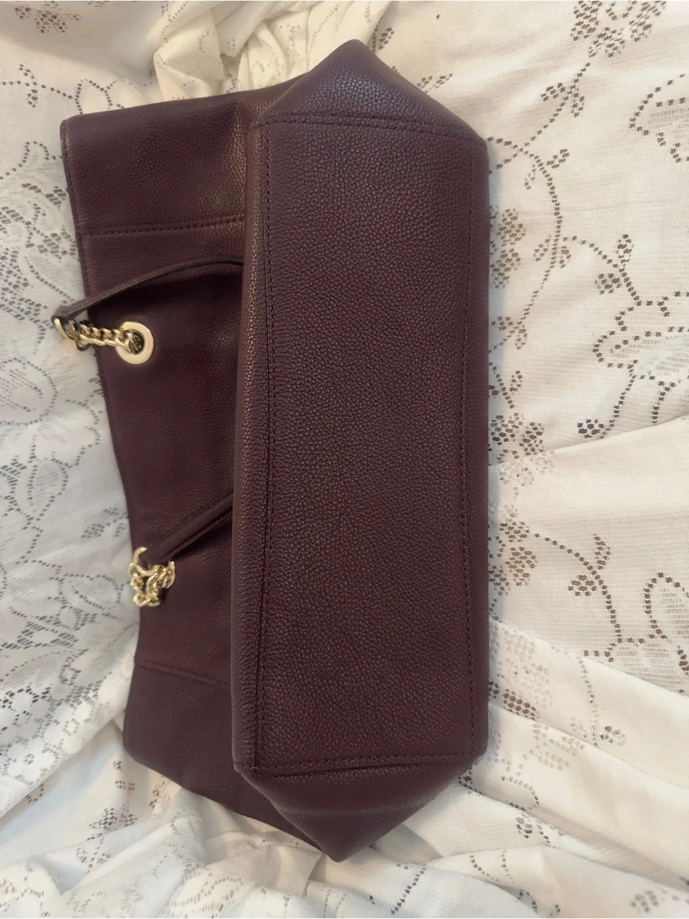 Coach 57107 Oxblood Pebbled Leather Turnlock Chain Tote